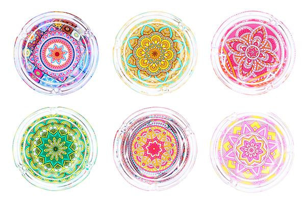 Glas-Aschenbecher transparent rund, ca. ø 10cm "Mandala"Mushroom“