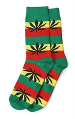 Bild in Galerie laden, Socken, lang, Herren, Gr. 40-45, rastafarben mit schwarzen Hanfblättern