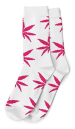 Bild in Galerie laden, Socken, lang, Damen, Gr. 36-42, weiß mit pinken Hanfblättern