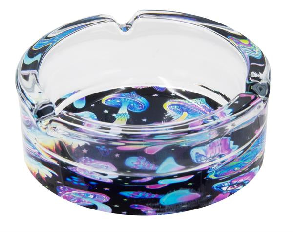 Glas-Aschenbecher transparent rund, ca. ø 10cm "Mandala"Mushroom“