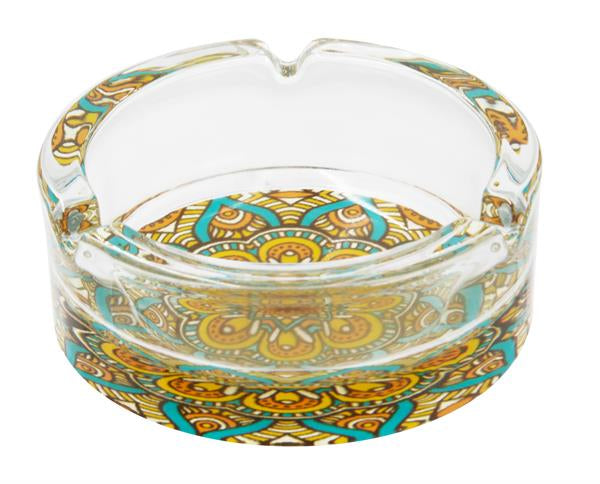 Glas-Aschenbecher transparent rund, ca. ø 10cm "Mandala"Mushroom“