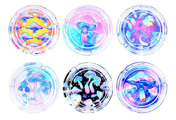 Glas-Aschenbecher transparent rund, ca. ø 10cm "Mandala"Mushroom“
