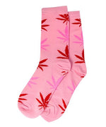 Bild in Galerie laden, Socken, lang, Damen, Gr. 36-42, weiß mit pinken Hanfblättern