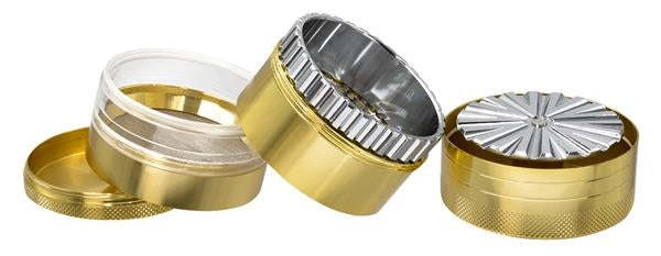 Metall Grinder/Pollinator 4 part, ø 66mm, "Spiral + Window gold"