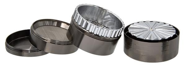 Metall Grinder/Pollinator 4 part, ø 66mm, rauchgrau/gun "Spiral"