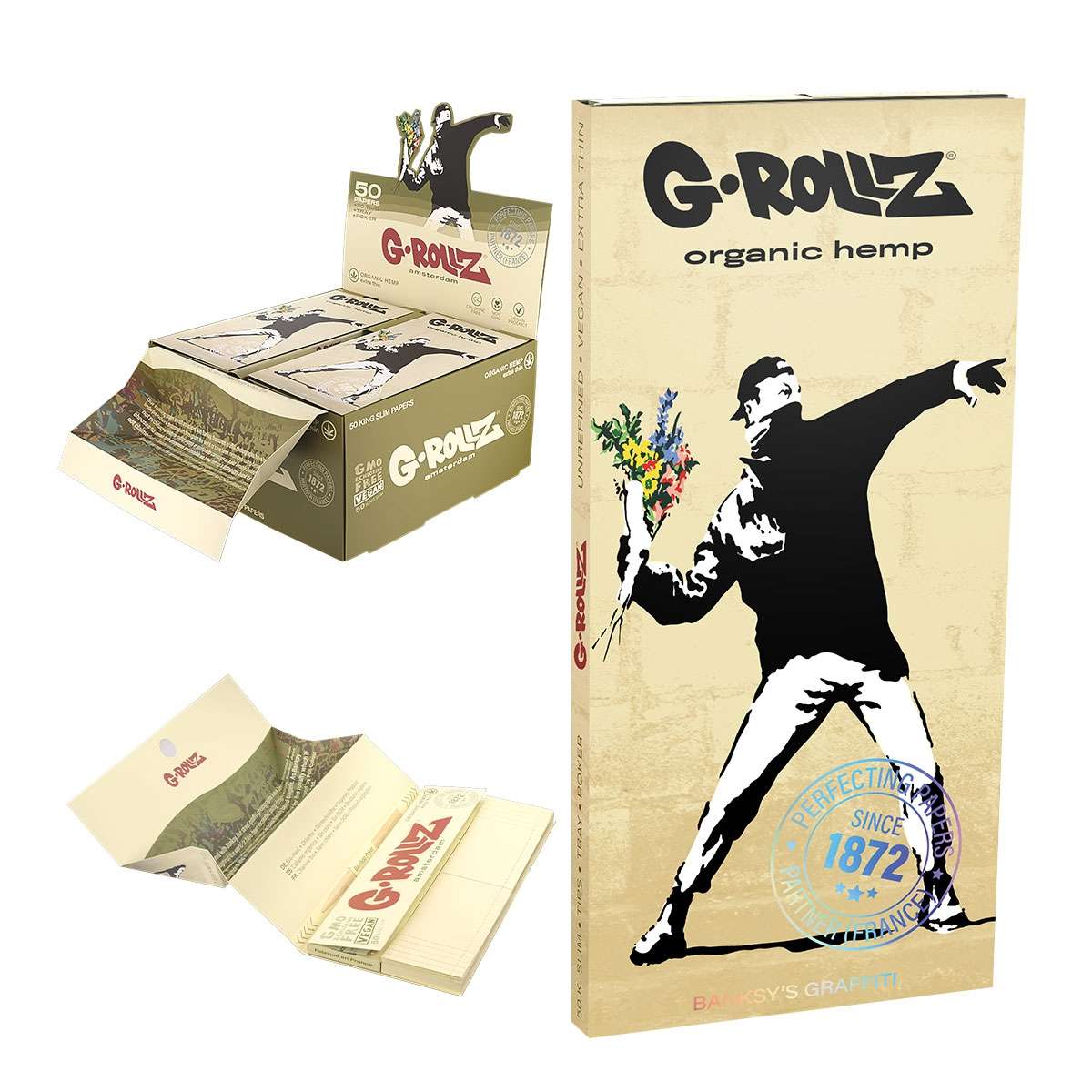 G-Rollz | Collector 'Colossal Dream' Thug for Life, 'Flower Thrower', Dr. Whiskerz, Unbleached, Banksy's Graffiti KS - Organic Hemp