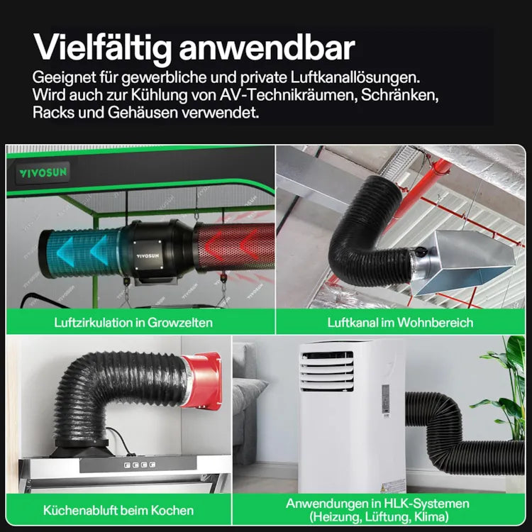 4-Zoll 244 cm schwarze, nicht isolierte Flex-Air-Aluminiumleitung, mit zwei 4-Zoll Edelstahlklemmen
