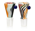 Bild in Galerie laden, Glas-Kopf Cone, "Batik" mit Rollstopp, SG 18,8, schwarz-weiß-rot-orange breit