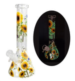 Bild in Galerie laden, Glas Kolbenbong ICE Percolator GLOW IN THE DARK "Sonnenblumen", 26cm, ø 45mm