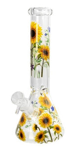 Bild in Galerie laden, Glas Kolbenbong ICE Percolator GLOW IN THE DARK "Sonnenblumen", 26cm, ø 45mm