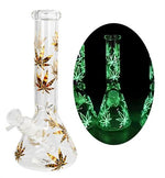 Bild in Galerie laden, Glas Kolbenbong ICE Percolator GLOW IN THE DARK "Hanfblatt", 26cm, ø 45mm