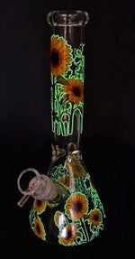 Bild in Galerie laden, Glas Kolbenbong ICE Percolator GLOW IN THE DARK "Sonnenblumen", 26cm, ø 45mm