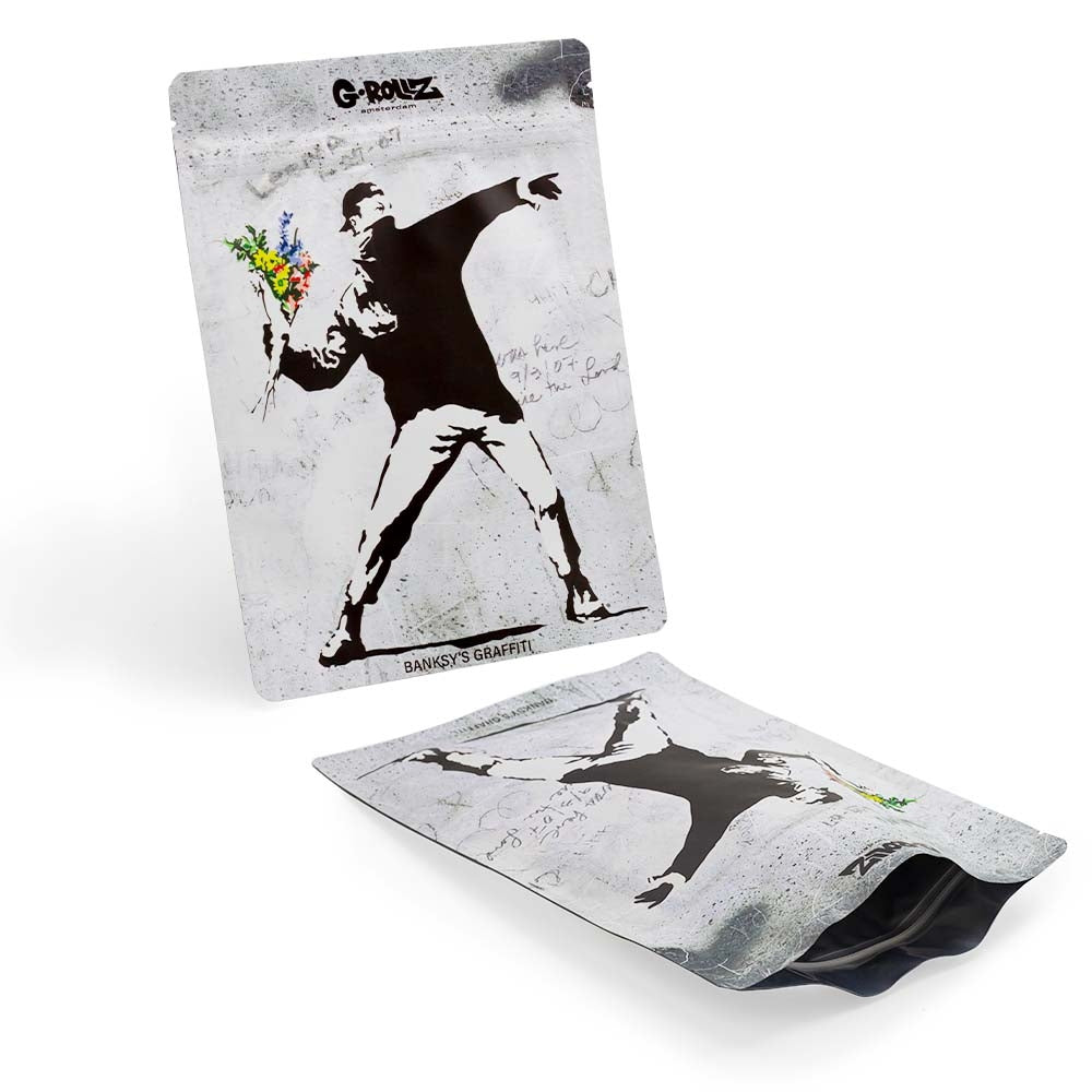G-Rollz | 'Banksy's Graffiti 'Flower Thrower'200x300mm Smellproof Bag
