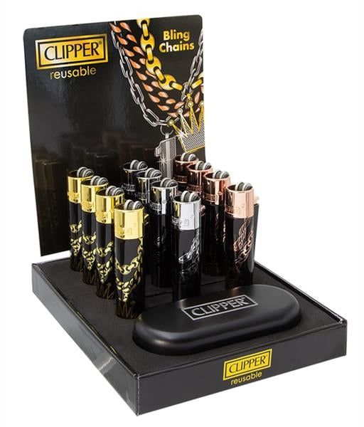 Clipper Feuerzeuge groß, METALL BLING CHAINS