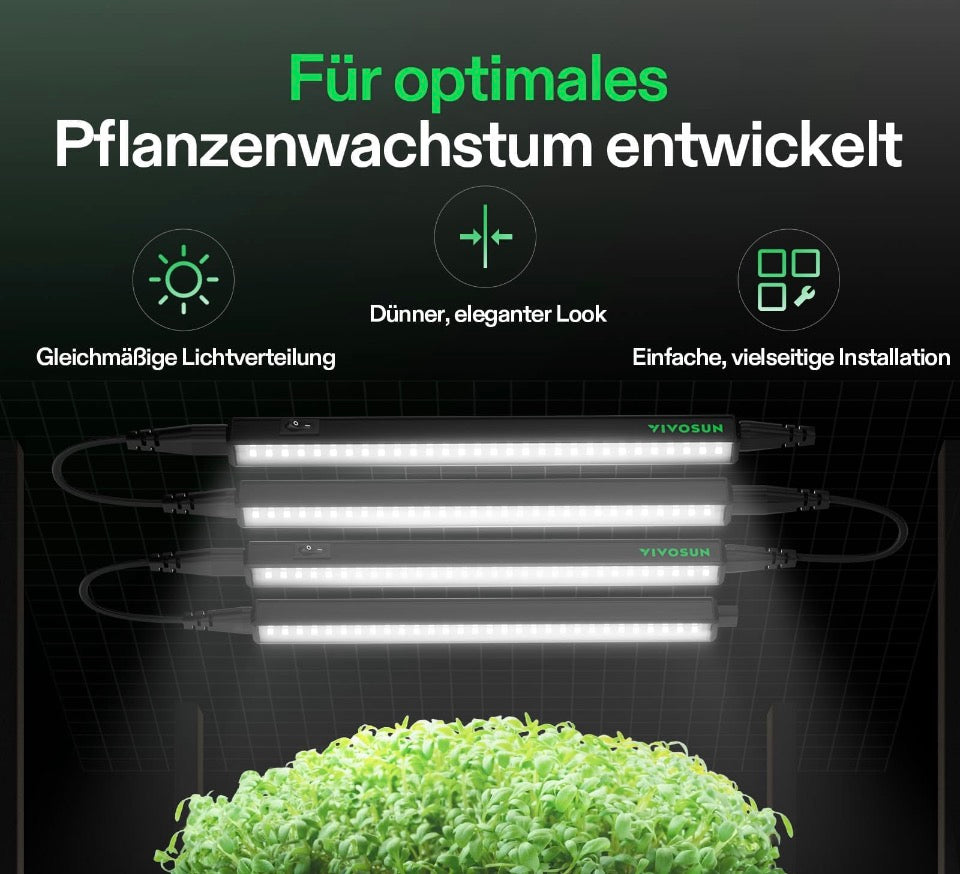 T5 Linear Vivosun LED Pflanzenlampe 30 cm, 5000K Vollspektrum Grow Light 28W (4 x 7W) mit Timer & Dimmer, Pflanzenlicht für Anzucht, Hydroponik & Indoor Pflanzen, SGS kompatibel, erweiterbar, 4er
Set