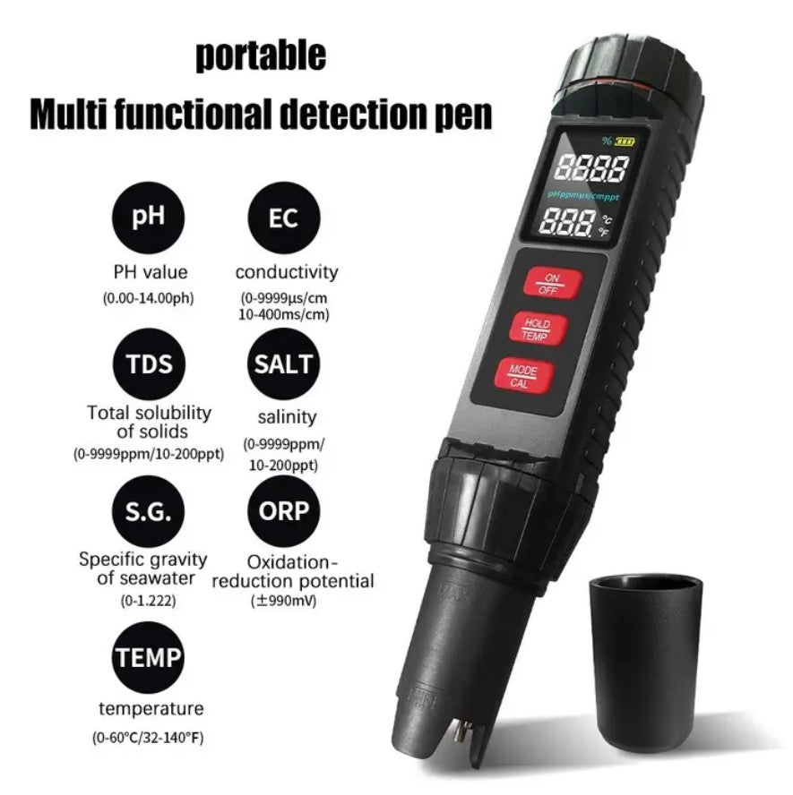 7-in-1 TDS/EC/PH/SALZ/TEMPERATUR/S.G./ORP Multifunktions-Wasserqualitätsteststift