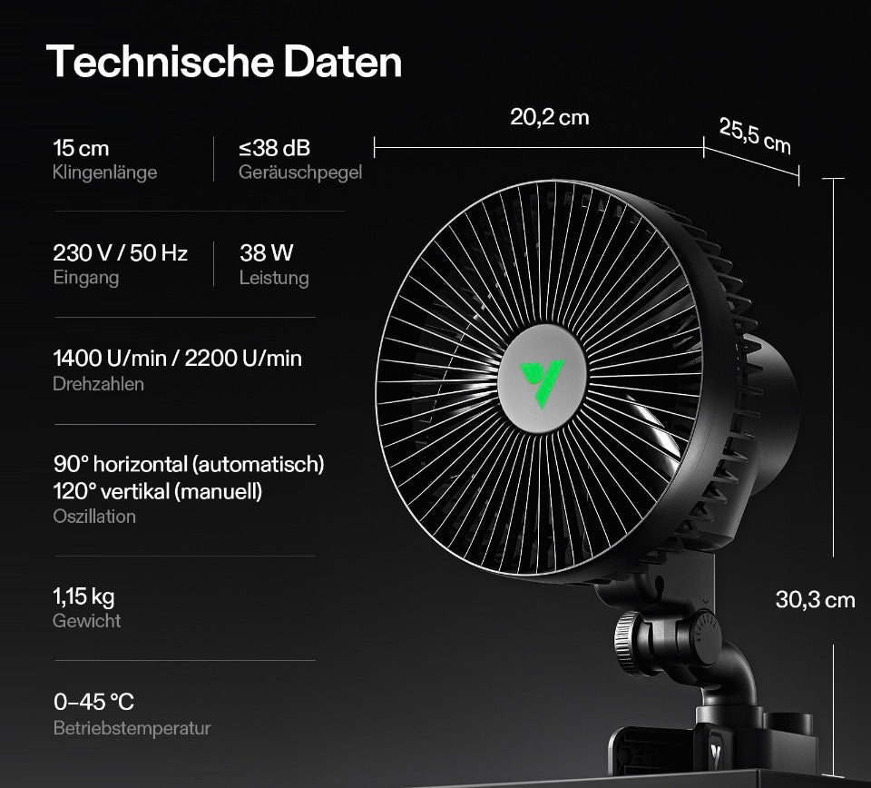 AeroWave A6 Clip Fan Vivosun für Growzelte, 15 cm automatisch