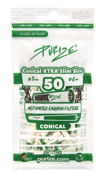 PURIZE® Conical XTRA Slim Size Aktivkohlefilter, ø 5mm, 50er Packung