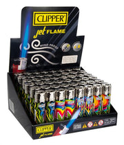Clipper Plastic JETFLAME Feuerzeuge groß, MAZED LEAVES - Black Cap