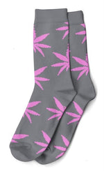 Bild in Galerie laden, Socken, lang, Damen, Gr. 36-42, grau mit pinken Hanfblättern (12 Paar/Set)