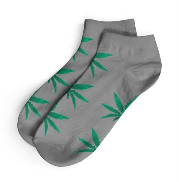 Socken kurz, Damen, Gr. 36-42, grau mit grünen Hanfblättern (12 Paar/Set)