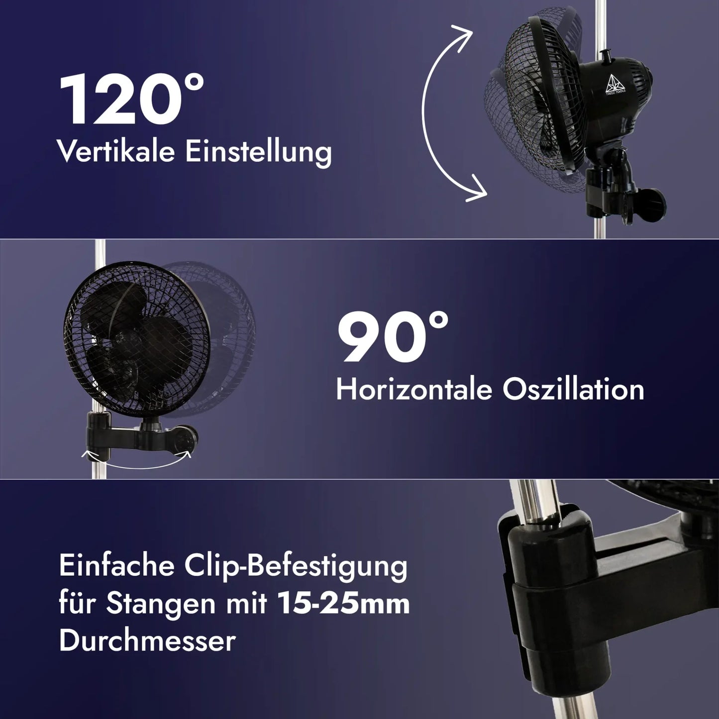 Oszillierender Ventilator – Hochwertiger Oszillierender Clip-On Ventilator mit 2 Geschwindigkeitsstufen