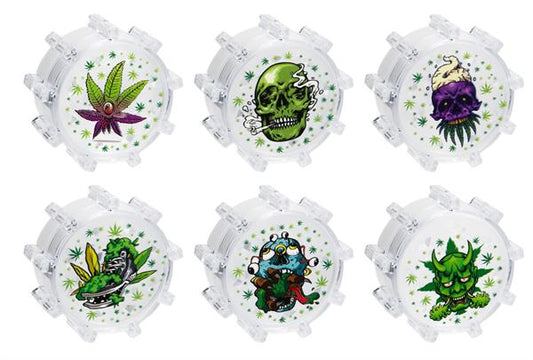 Plastikmühle / Plastikgrinder "Weed", ca. ø 65mm, 24er Display