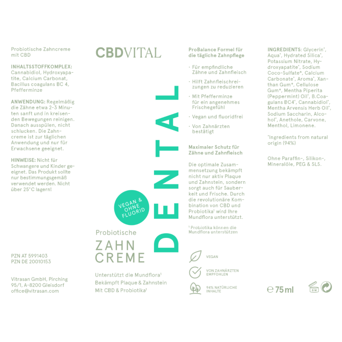 Probiotische CBD Zahnpasta, Zahncreme
