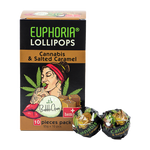 Bild in Galerie laden, Euphoria Cannabis-Lutscher mit Kaugummi in einer Box mit Cannabis- und gesalzenem Karamellaroma