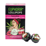 Bild in Galerie laden, Euphoria Cannabis-Lutscher mit Kaugummi in einer Box mit Cannabis- und Erdbeer-Käsekuchenaromen