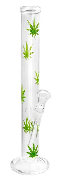 Glasbong Zylinder Straight "Hanfblatt grün", ca. 35cm