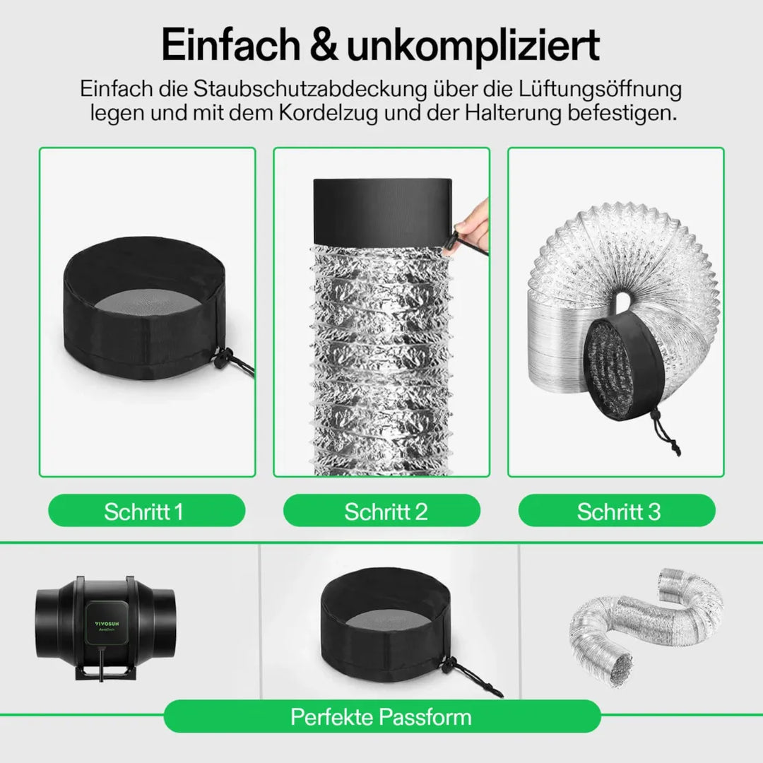 Growbox Luftkanalfilter- und Lüftungsabdeckung mit Gummizug und Befestigungsschnalle