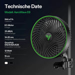 Bild in Galerie laden, AeroWave E6 Gen2 Clip Fan ( Ventilator ), EC-Motor, mit automatischer Oszillation, Luftzirkulator für die Growbox, Schwarz