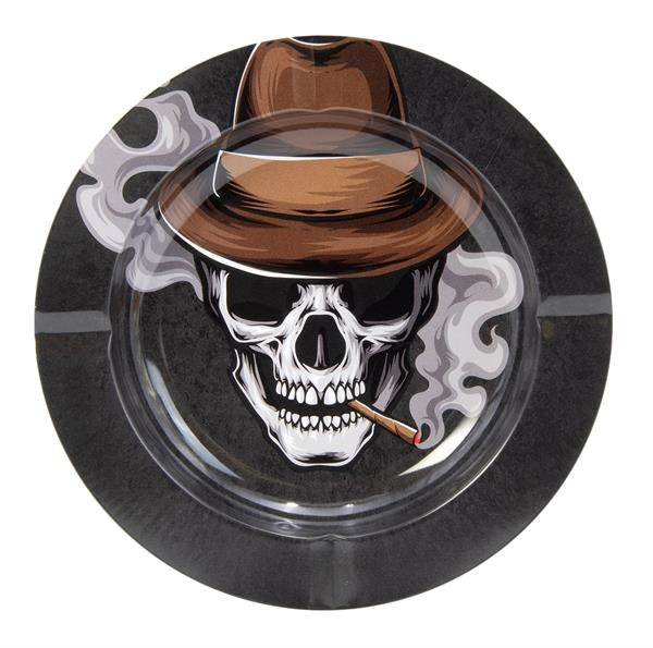 Metall-Aschenbecher, rund, "Smoking Skull"