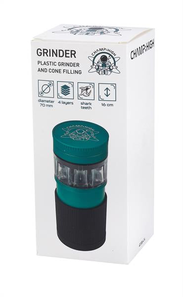 Champ High Kunststoff Grinder & Cone Filler, ø7,2cm, H 16,5cm, schwarz-grün