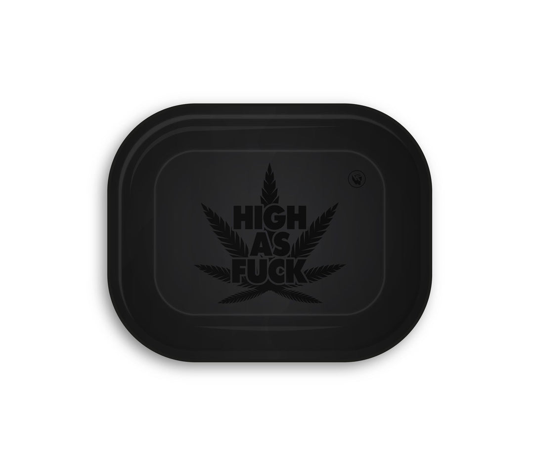 B4 FIRE-FLOW™ Metal Rolling Tray High as Fuck Black on Black (140 mm x 180 mm)