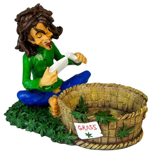 Polyresin Aschenbecher-Figur, "Rastaman Joint drehend", 12cm
