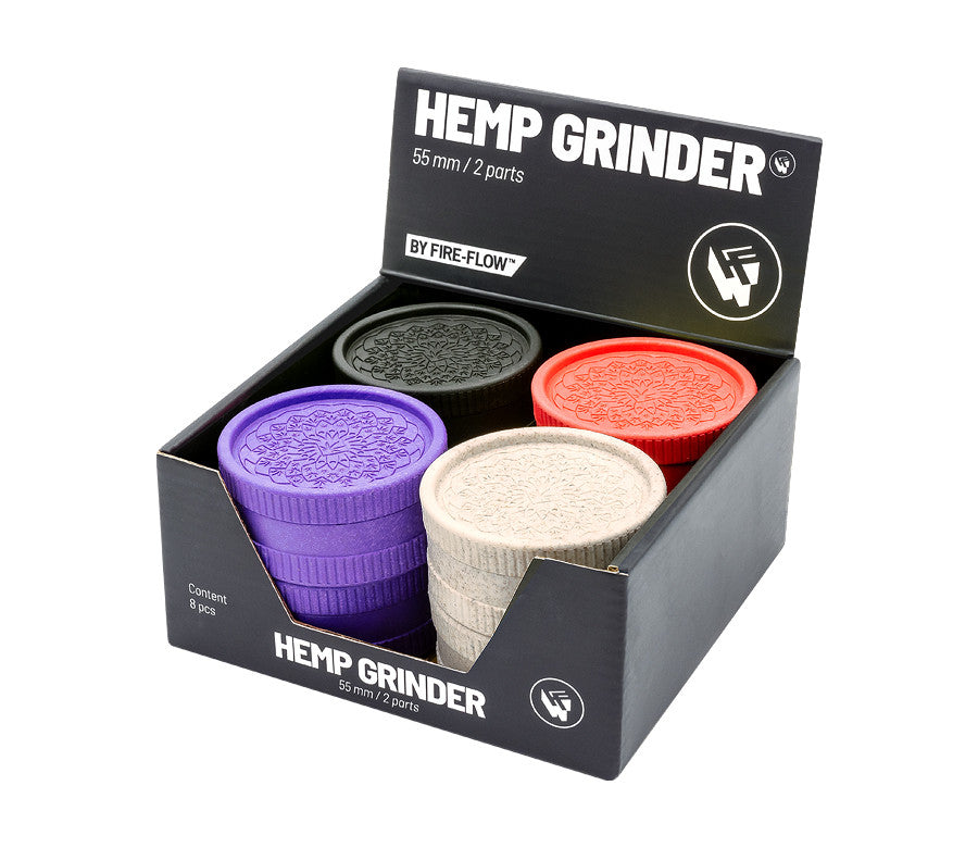 FIRE-FLOW™ HEMP Grinder: 55mm, 2-teilig mit einzigartigen 3D Designs