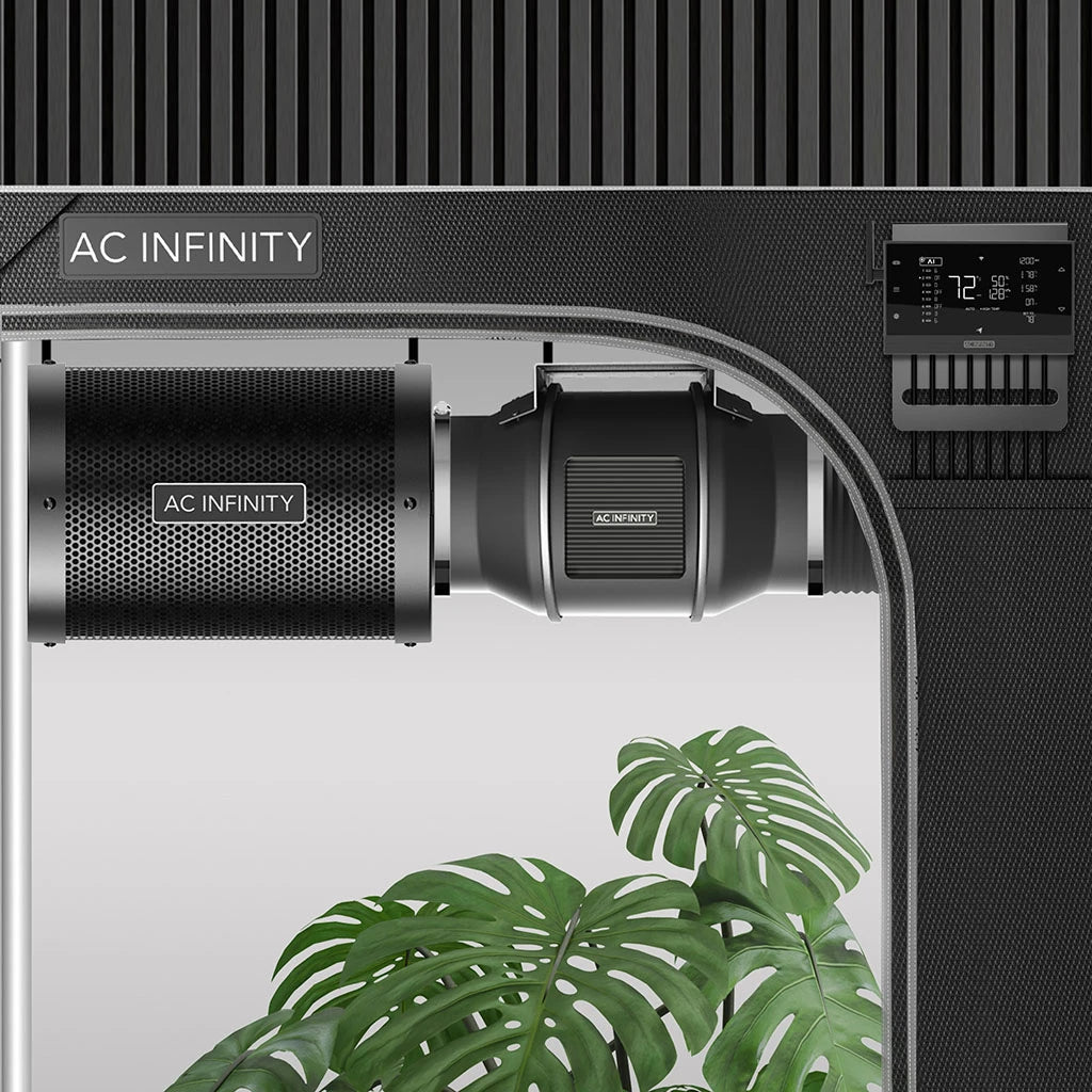 Luftfilter-Set AI+ PRO 100 mm, Inline-Rohrventilator mit Controller AI+ und Aktivkohlefilter