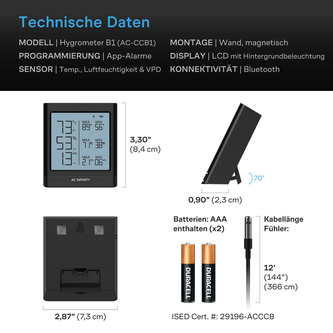 Smart Hygrometer B1 mit Display und externem Klimasensor