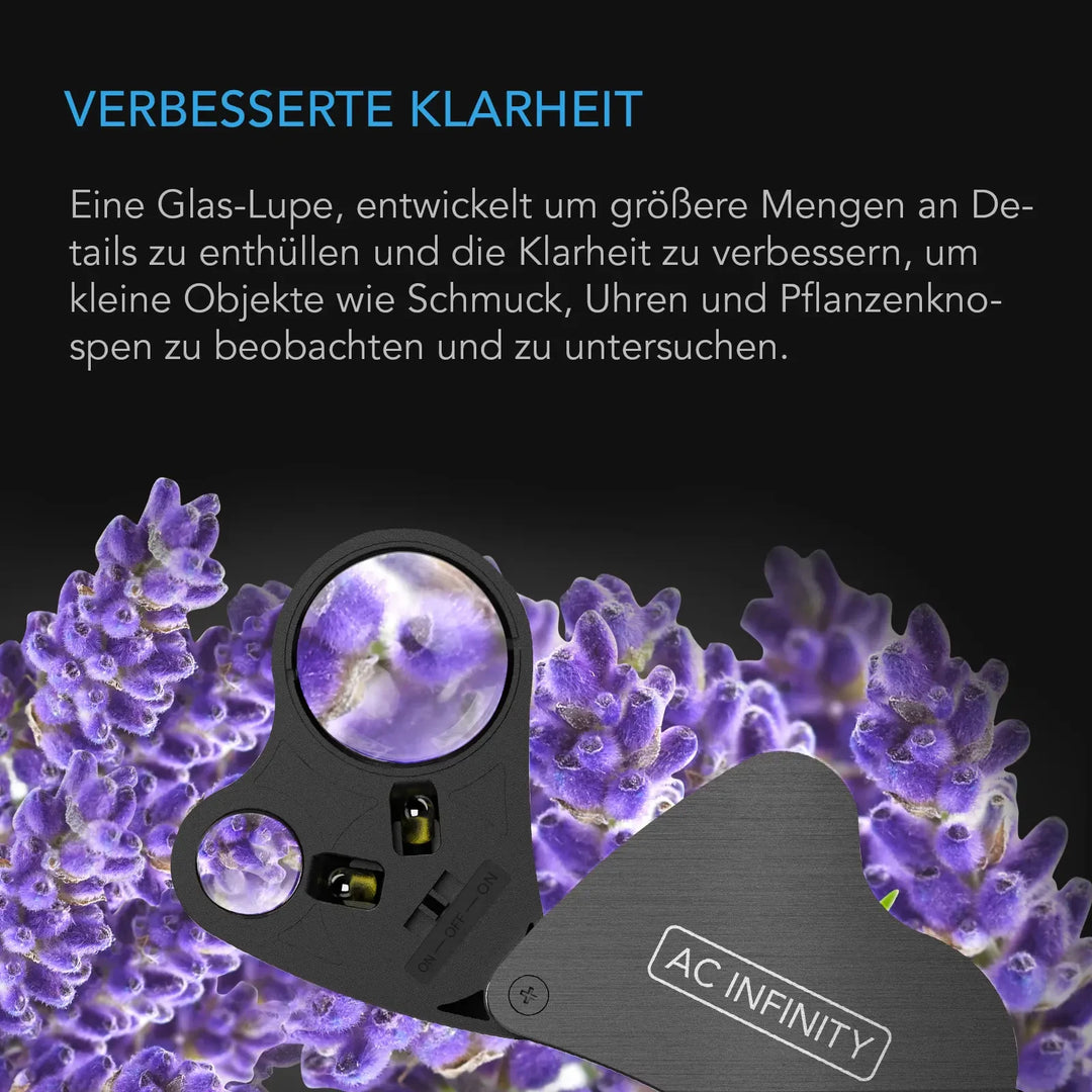 Juwelier-Lupe, Taschen-Vergrößerungsglas mit LED-Licht & Doppel-Linsen