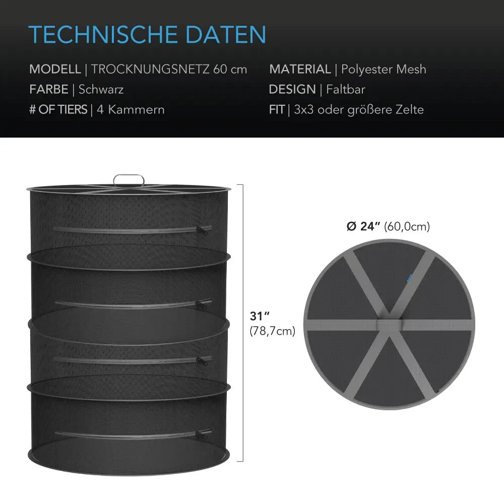 Hängendes Trockengestell, 60 cm Durchmesser, vier Ebenen