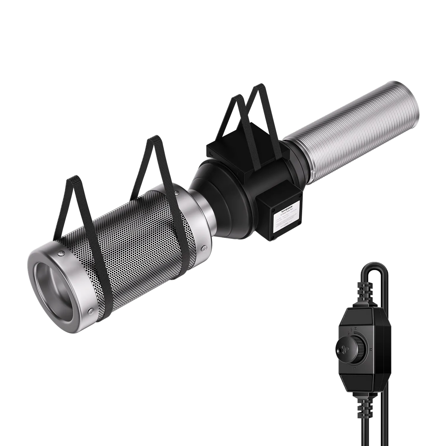 Abluftset R4 10 cm, Rohrventilator R4 mit variablem Drehzahlregler, Kohlefilter und Kanalkombination