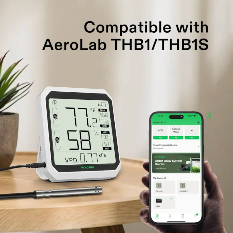 Temperatur- und Feuchtigkeitssensor-Sonde, wasserdichte Edelstahl-Sonde zur Umgebungsüberwachung für GrowHub Controller E42/E42A, AeroLab THB1/THB1S, 3m