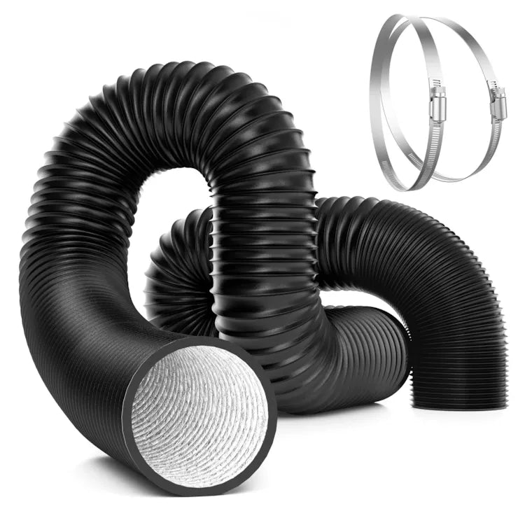 4-Zoll 244 cm schwarze, nicht isolierte Flex-Air-Aluminiumleitung, mit zwei 4-Zoll Edelstahlklemmen