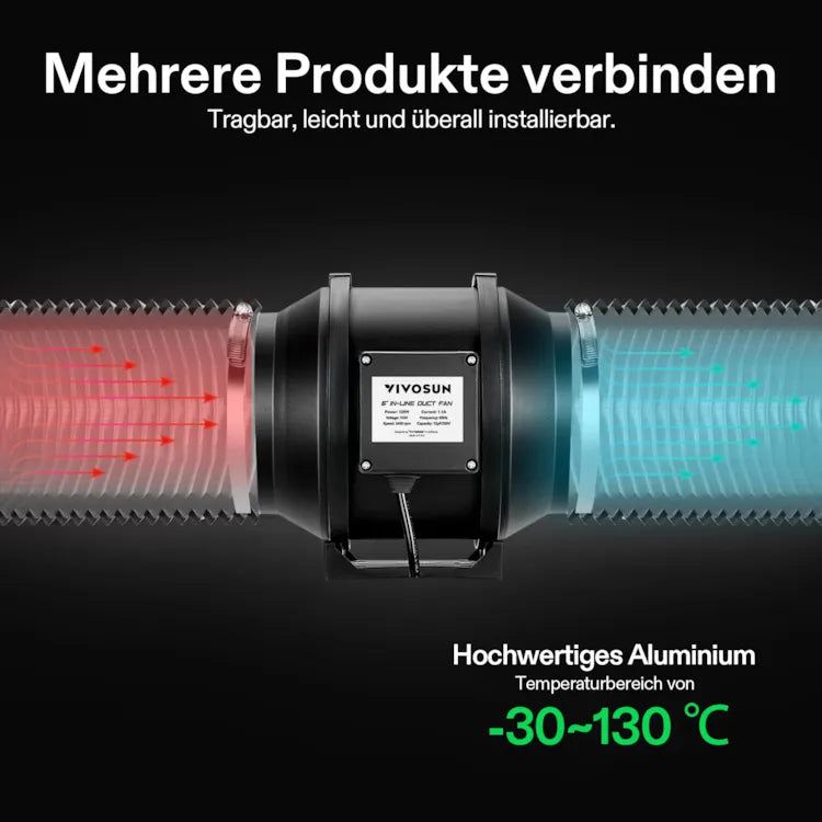 4-Zoll 244 cm schwarze, nicht isolierte Flex-Air-Aluminiumleitung, mit zwei 4-Zoll Edelstahlklemmen