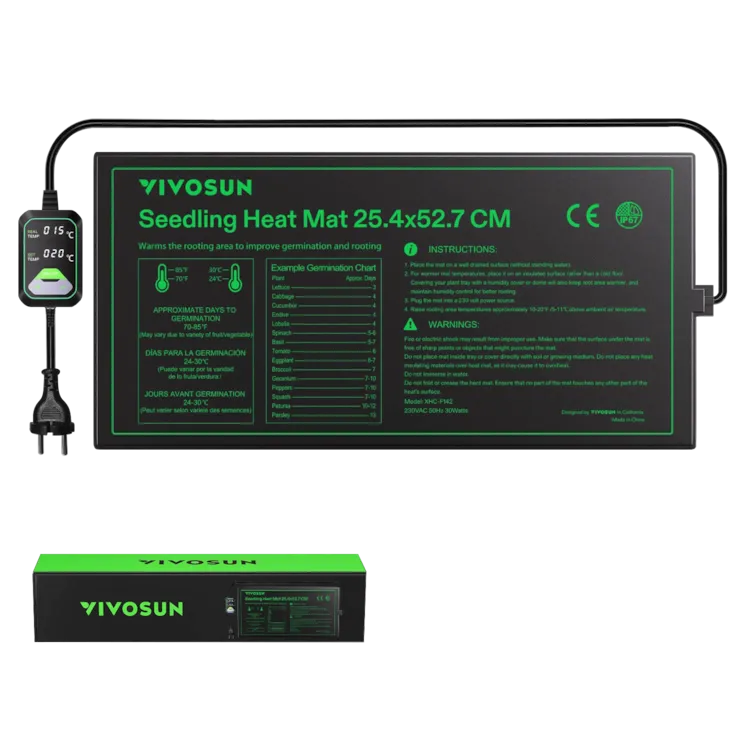 Anzucht-Heizmatte mit digitalem Dual-Display-Thermostat, 25x53 cm schwarze Wärmematte für die Keimung von Samen