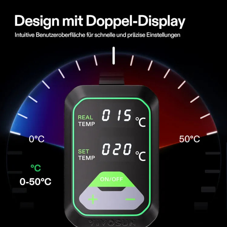 Anzucht-Heizmatte mit digitalem Dual-Display-Thermostat, 25x53 cm schwarze Wärmematte für die Keimung von Samen