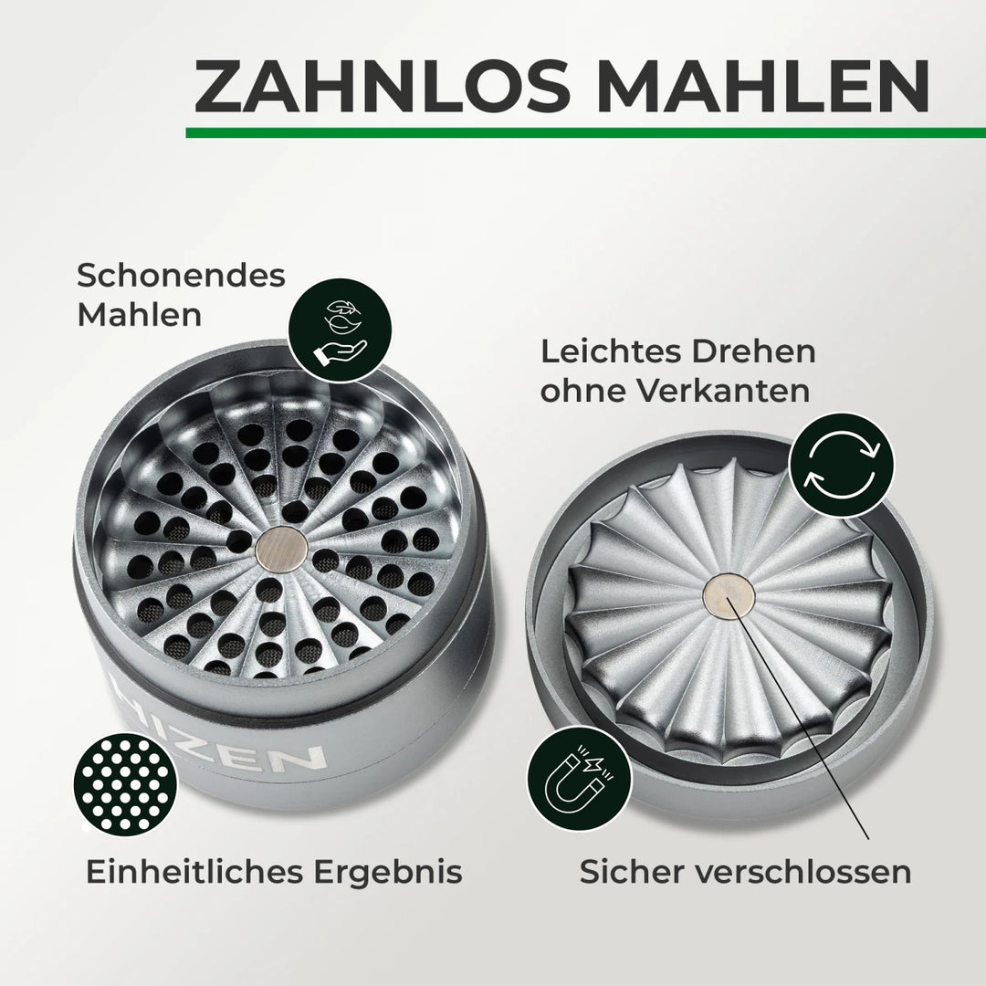 Grinder Hizen Alu ohne Zähne – Silber 6,3 cm