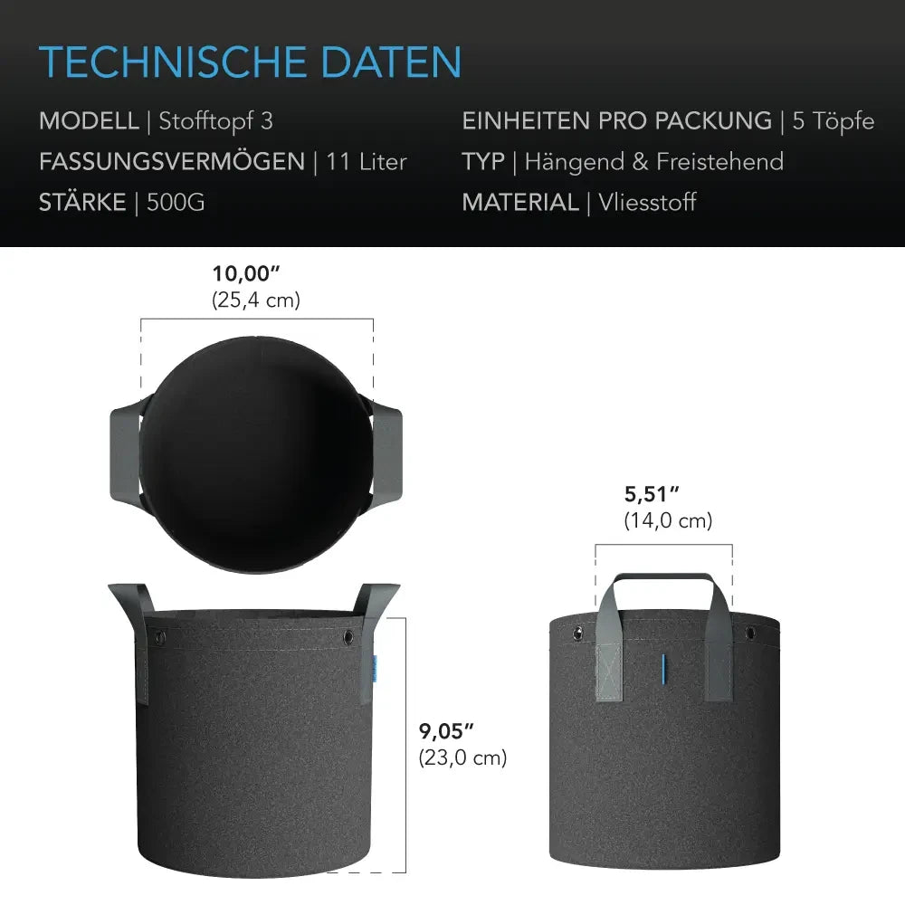 Hochbelastbare wiederverwendbare Stofftöpfe, 11 Liter, 1 Stück